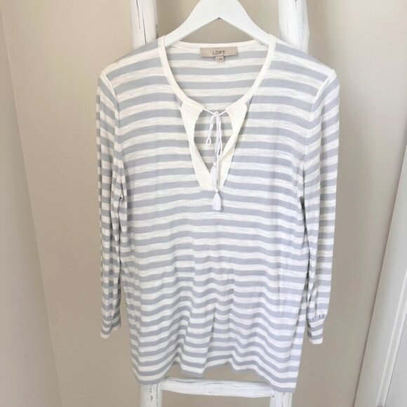 Loft Striped Tassel Tie Lightweight Tunic Sweater SZ L - Picture 1 of 10